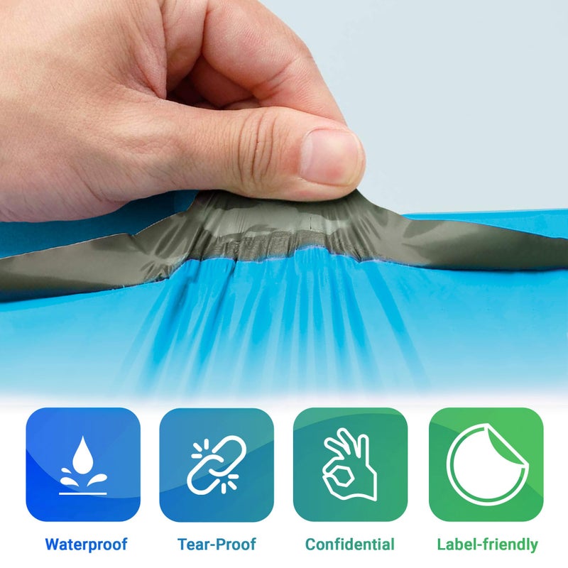 Amiff Blue Poly Mailers Envelopes, 6 x 9 Inches. Pack of 100 Plastic Shipping Bags for Clothes, 2.0 Mil. Stretchy Shipping Envelopes for Clothing. Waterproof Mailers Poly Bags with Self-Seal - Image 5